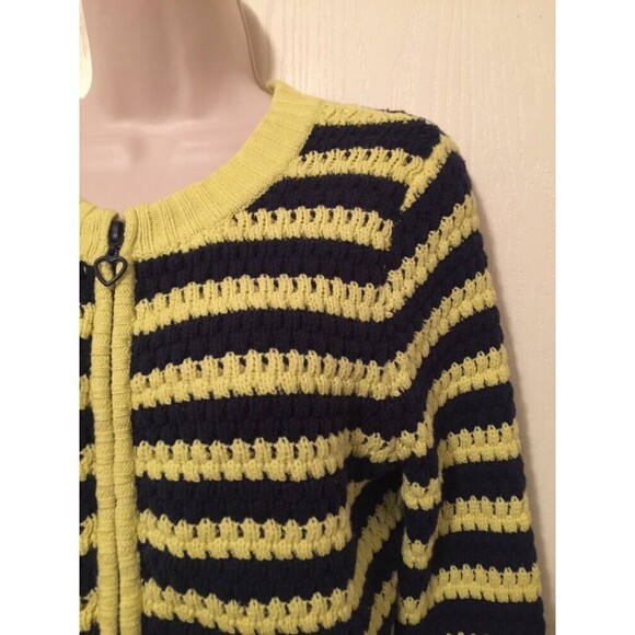 Princess Vera Wang Sweater Jacket Small Bright Yellow Navy Blue Striped - Picture 6 of 12